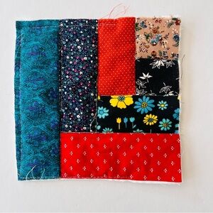 Vintage Quilted Block – 7-1/2” x 7-1/2” – Colorful Patchwork Piece for Crafting